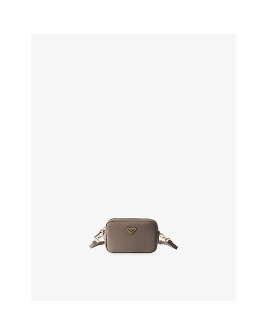 Prada Gray Logo-Plaque Mini Leather Shoulder Bag
