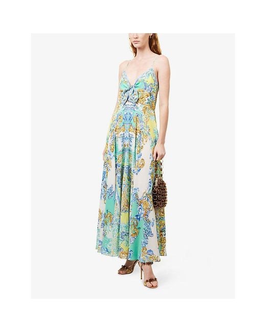 Camilla Blue Floral Tie-Front Silk Maxi Dress