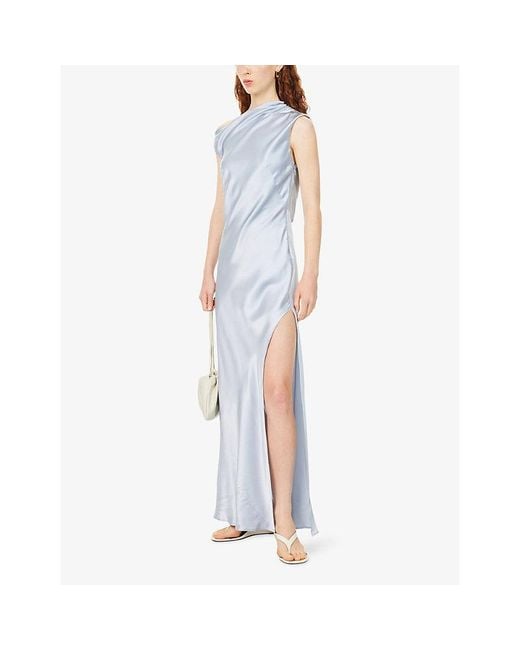 Reformation Blue Razele Off-Shoulder Silk Maxi Dress