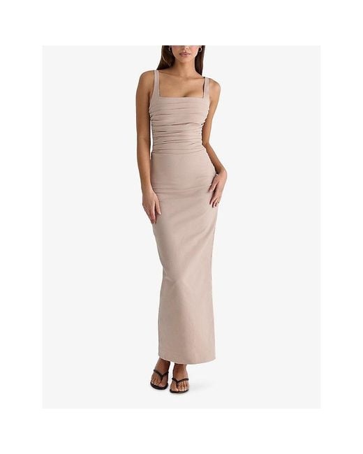 House Of Cb Gray Calandra Ruched Stretch-Crepe Maxi Dress Xs (A-C Cup)