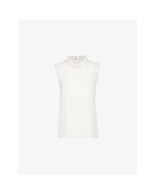 Valentino Garavani White Sleeveless Cowl-Collar Silk Top