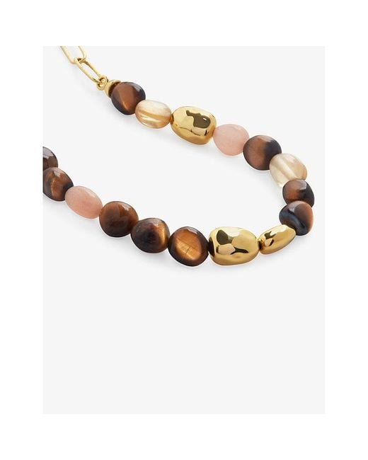 Monica Vinader Metallic Rio 18Ct-Plated Vermeil Sterling- Tiger's Eye, Peach Moonstone And Citrine Beaded Bracelet