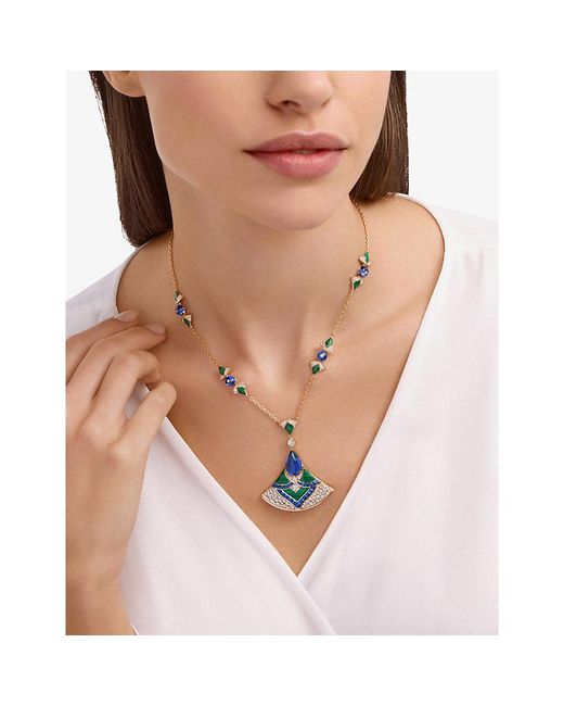 BVLGARI White Divas' Dream 18Ct Rose- 0.23Ct And 2.29Ct Diamonds, 2.30Ct Sapphires, Tanzanite And Malachite Necklace