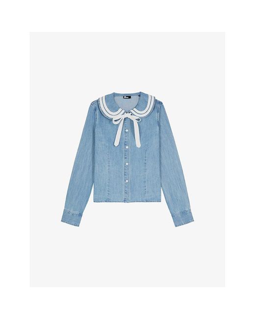The Kooples Blue Long-Sleeved Tie-Embellished Denim Shirt