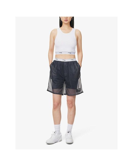 HOMMEGIRLS Blue Branded-waistband Semi-sheer Mesh Shorts