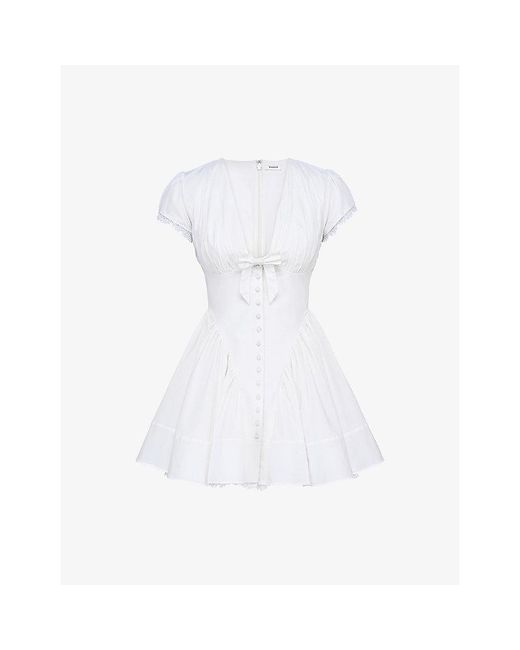 House Of Cb White Emiliana Plunge-Neck Stretch-Cotton Mini Dress
