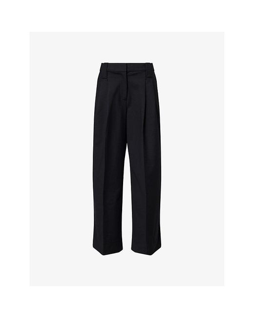 Ganni Black Tailoring Wide-Leg Stretch-Cotton Trousers
