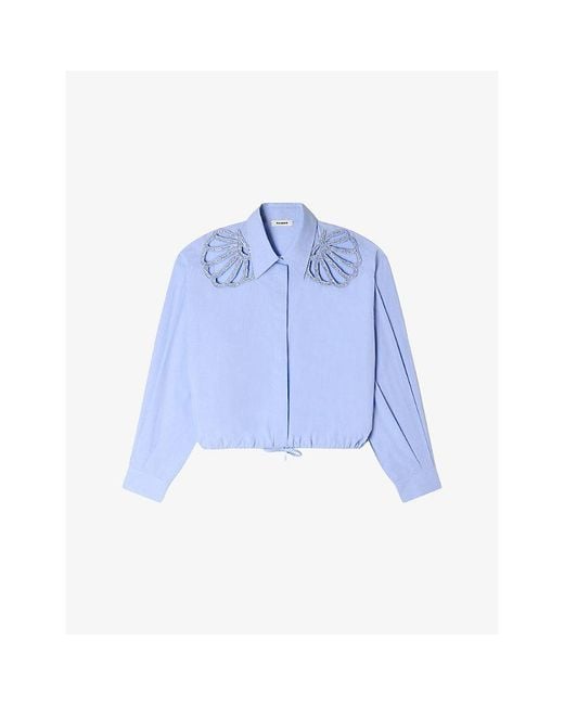 Sandro Blue Relaxed-Fit Cut-Out Cotton Shirt