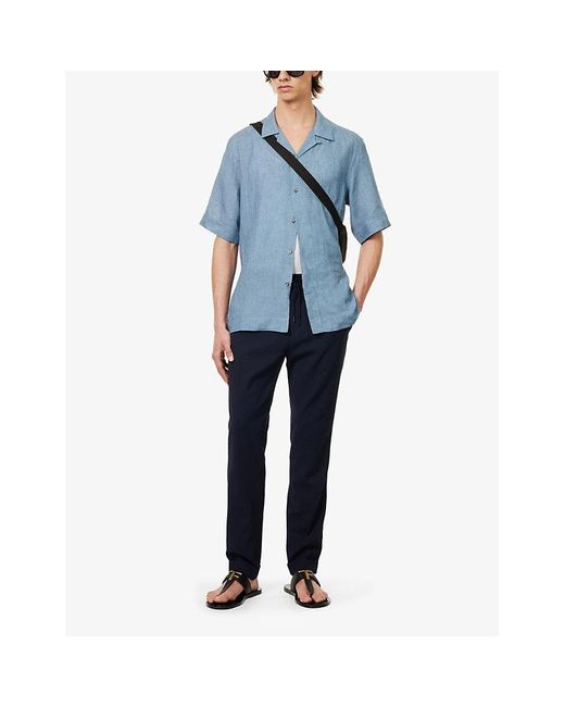 Paul Smith Blue Camp-collar Short-sleeved Linen Shirt for men