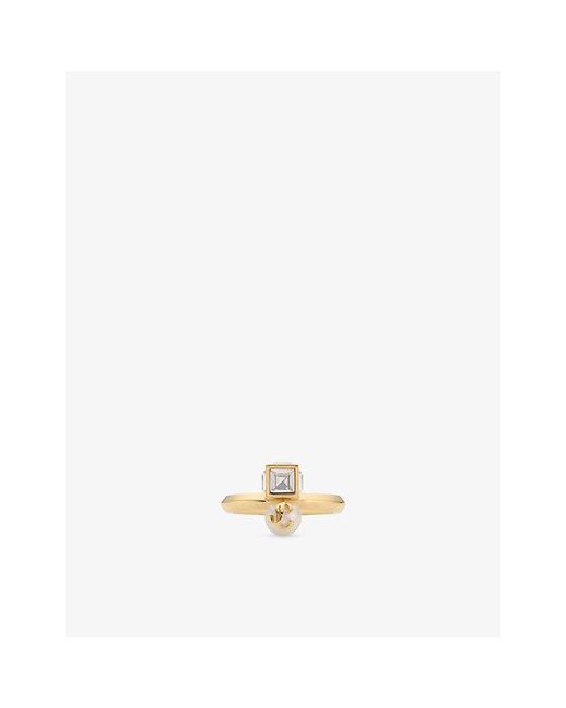 Jimmy Choo Metallic Jc Pearl Cube Brass Ring