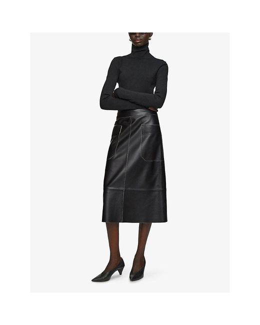 Joseph Black Blomfield Side-Pocket Leather Midi Skirt