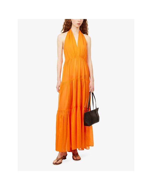 ME+EM Orange Voile Tiered Cotton Maxi Dress
