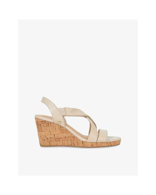 Dune Natural Kamies Cork Leather Wedge Sandals