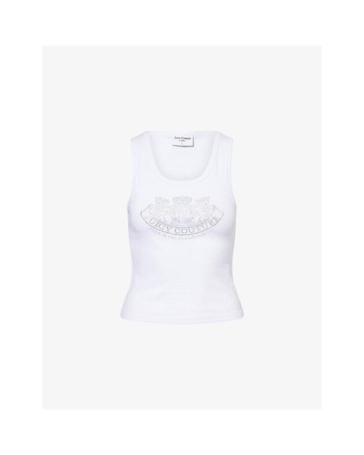 Juicy Couture White Dog-Crest Ribbed Stretch-Cotton Vest Top