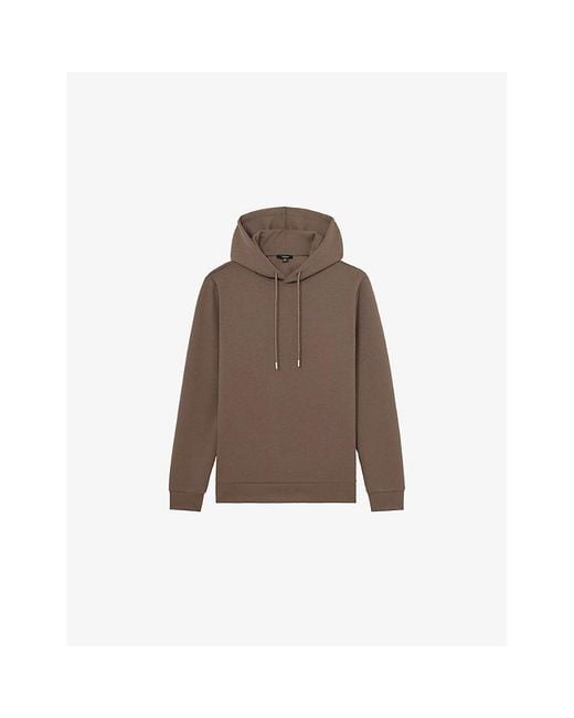 Reiss Brown Fabien Regular-Fit Stretch-Jersey Hoody for men