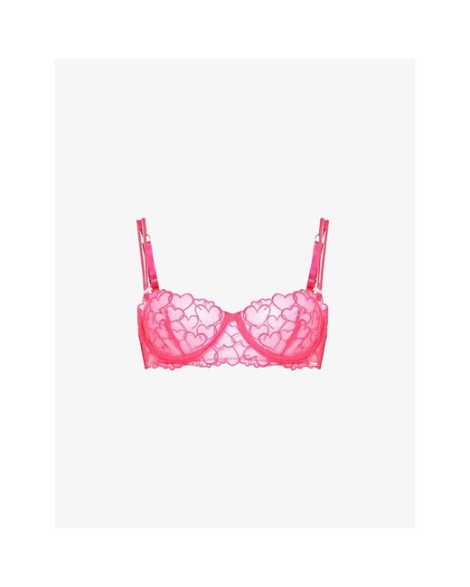 Bluebella Pink Valentina Heart-embroidered Recycled-polyester Mesh Bra