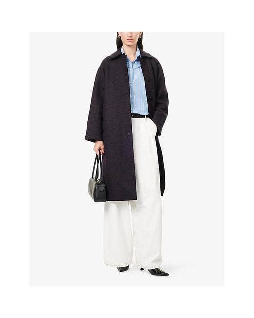 Harris Wharf London Blue Balmacaan Patterned Cashmere-Blend Coat