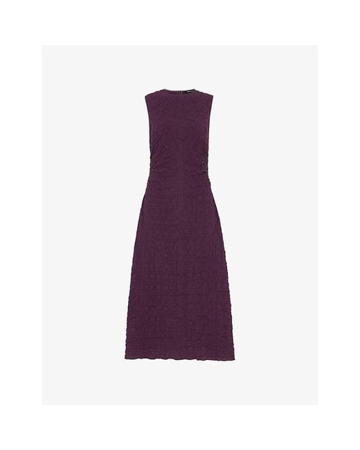 Whistles Purple Lori Roun-Neck Textured Sleeveless Stretch-Woven Midi Dress