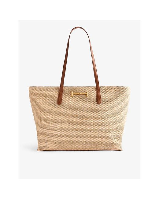 Ted Baker Natural Edanes Leather-trim Woven Tote Bag