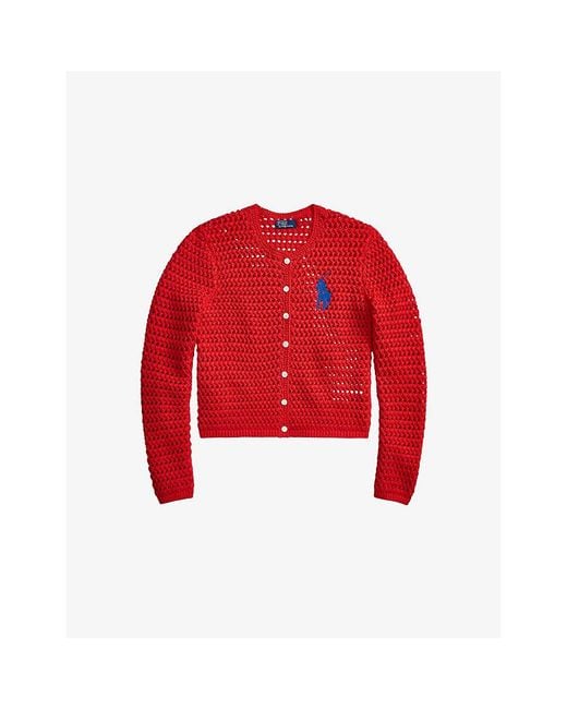 Polo Ralph Lauren Crochet Logo-Embroidered Cotton Cardigan