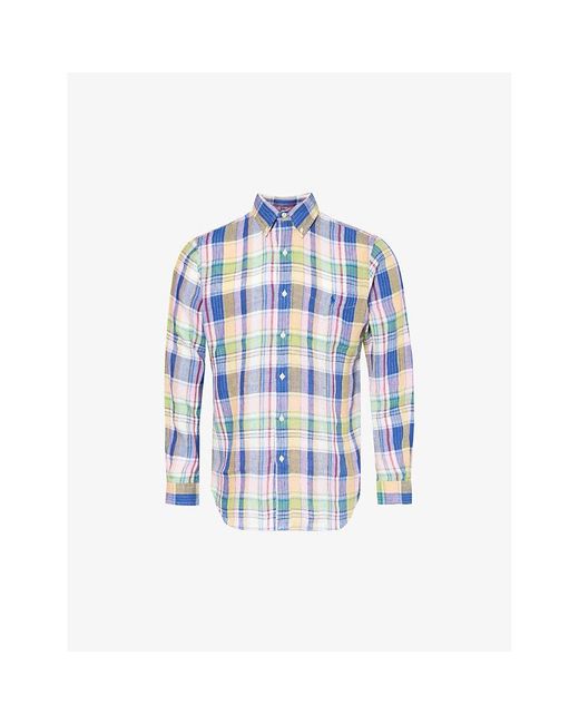 Polo Ralph Lauren Blue 6357b Navy/pinkcheck-pattern Regular-fit Linen Shirt for men