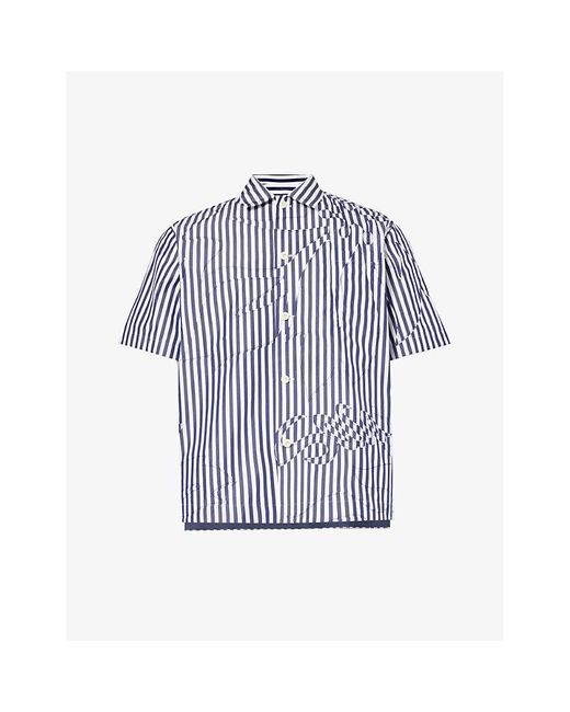 Sacai Blue Stripe-pattern Steeped-hem Boxy-fit Cotton-blend Shirt for men