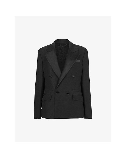 AllSaints Black Eve Double-breasted Relaxed-fit Linen-blend Blazer