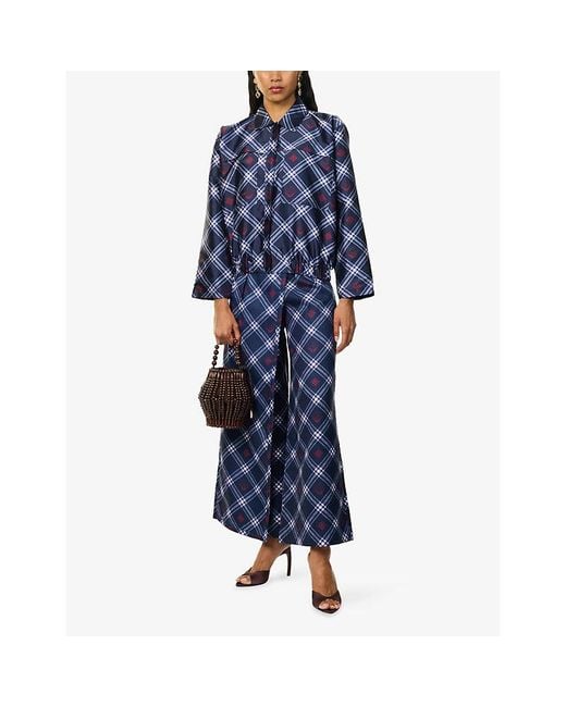 Ara Blue Checked Brand-Print Shell Bomber Jacket
