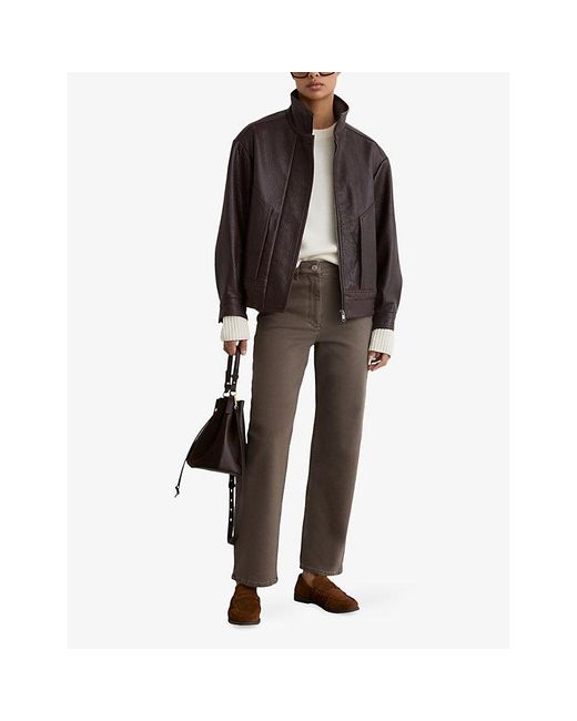 Reiss Brown Selin Mid-Rise Straight-Leg Denim Jeans