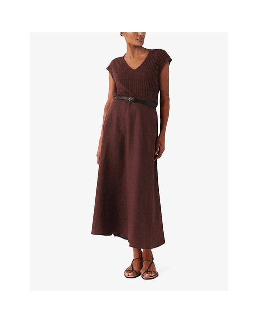 The White Company Brown Relaxed-fit High-rise Linen Midi Skirt