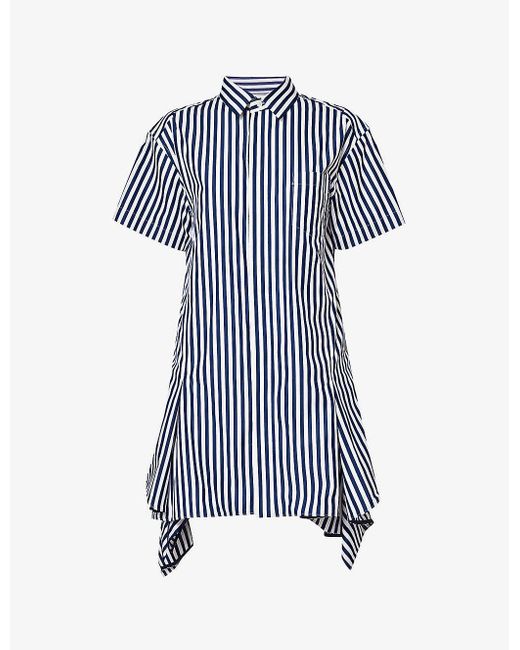 Sacai Blue Panelled-hem Striped Cotton-poplin Shirt Dress X