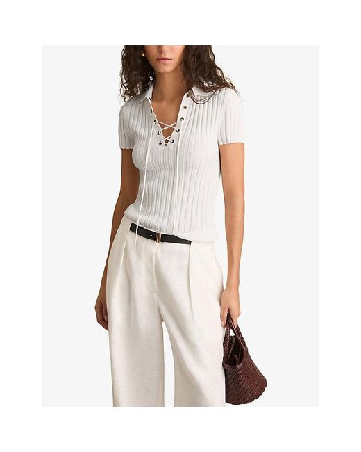 Reiss White Poppy Lace-Up Knitted Top
