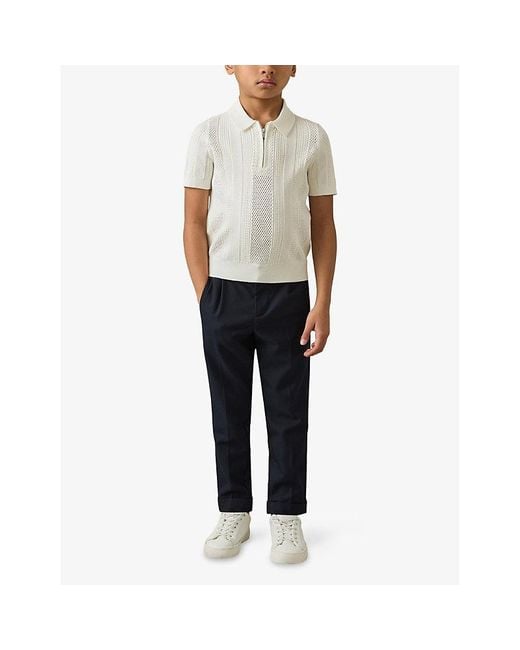 Reiss White Texas Half-Zip Short-Sleeve Knitted Polo 9-13 Years for men