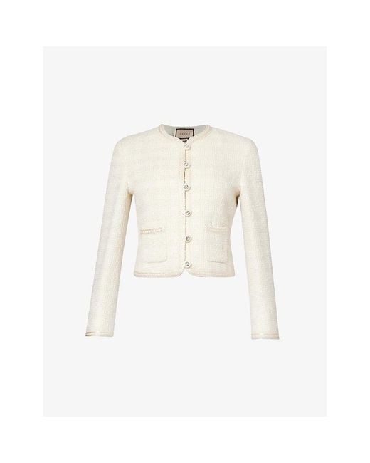 Gucci White Check-pattern Wool-blend Jacket