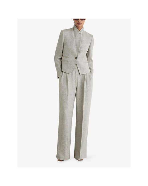Reiss Gray Ezra Straight-Leg High-Rise Linen-Blend Trousers