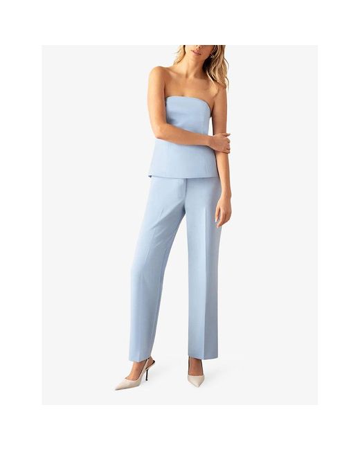 Ro&zo Blue Straight-leg High-rise Stretch-crepe Trousers