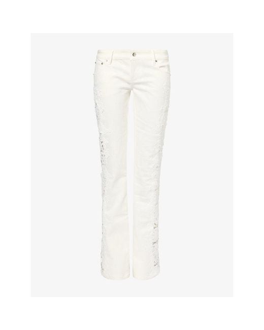 Jaded London White Cooper Lace-Trim Denim Jeans