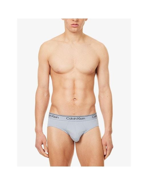Calvin Klein Blue Logo-Waistband Pack-Of-Three Micro-Stretch Briefs for men