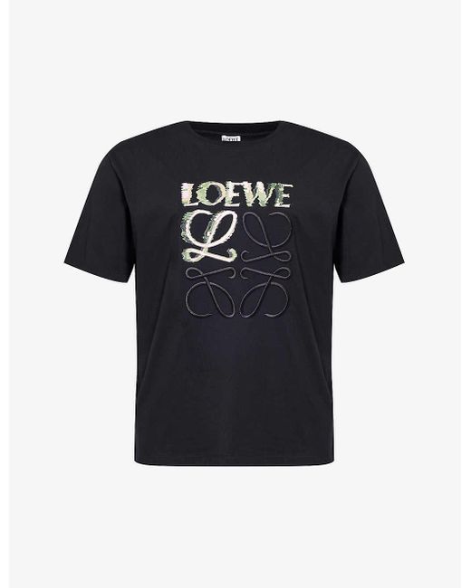 Loewe Black Brand-embroidered Relaxed-fit Cotton-jersey T-shirt for men