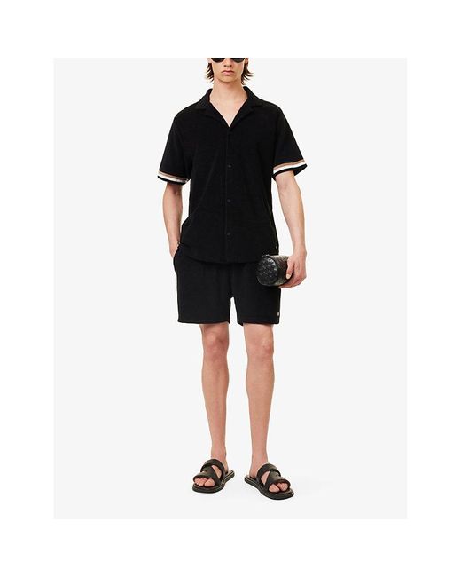 Boss Black Stripe-trim Relaxed-fit Terry Cotton-blend Shorts Xx for men