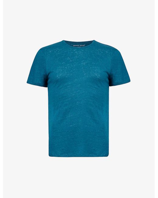 Derek Rose Blue Jordan Short-sleeved Linen T-shirt for men
