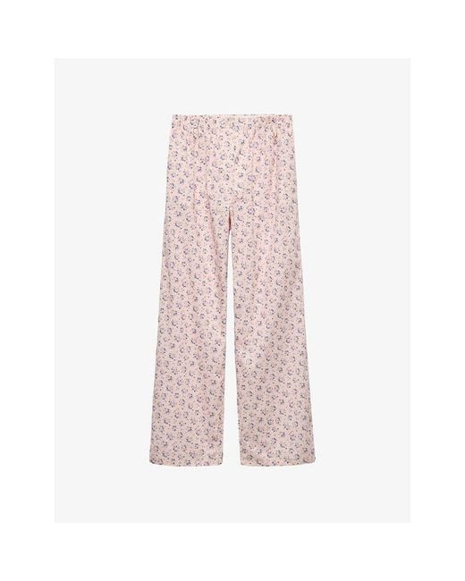 Prada Pink Floral-Print Relaxed Batiste Cotton Trousers
