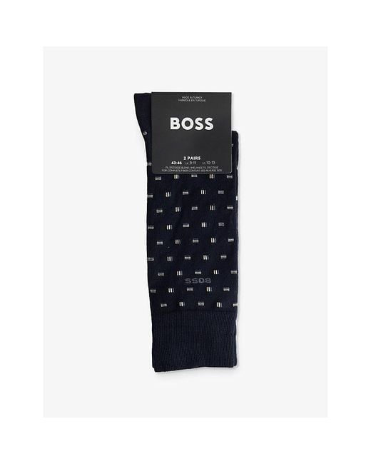 Boss Blue Mini Iconic Pack Of Two Stretch-Cotton Blend Socks for men
