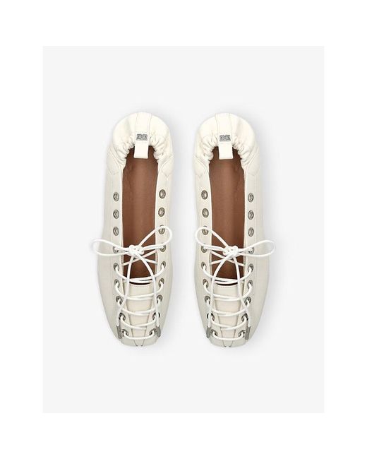 Ganni White Eyelets Lace-Up Pélinova Ballet Flats