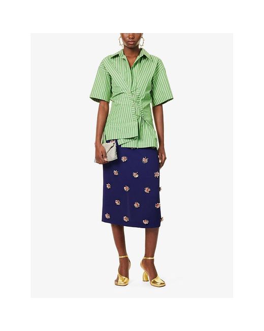 Dries Van Noten Green Cinched-waist Striped Cotton-poplin Shirt