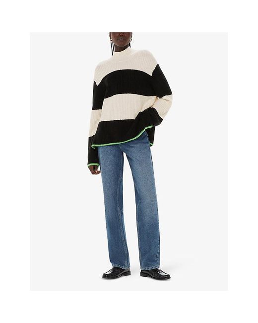 Whistles Black Block-Stripe Funnel-Neck Stretch-Knit Jumper