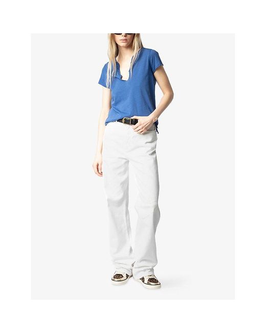 Zadig & Voltaire Blue Regular-Fit Button-Neck Cotton T-Shirt