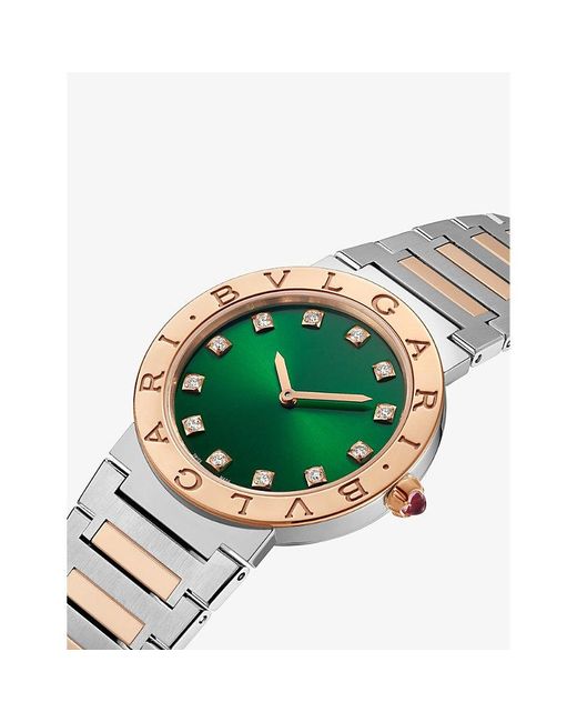 BVLGARI Green Unisex Bulgari Bulgari 18ct Rose Gold, Stainless-steel And Brilliant-cut Diamond Quartz Watch
