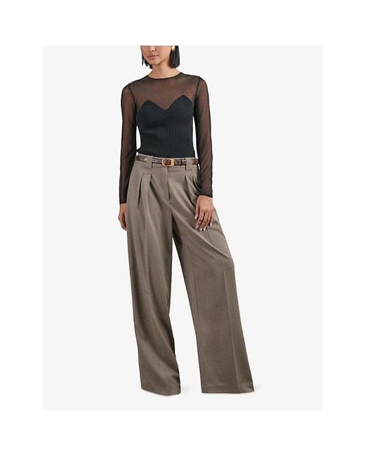 Reiss Black Margot Sweetheart-Neck Long-Sleeve Stretch-Mesh Top