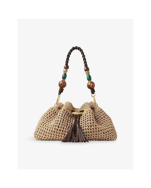 Jimmy Choo Brown Cinch Medium Crochet Raffia Shoulder Bag